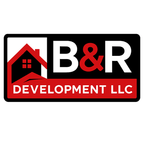 B&R Development LLC logo with red house icon and black background